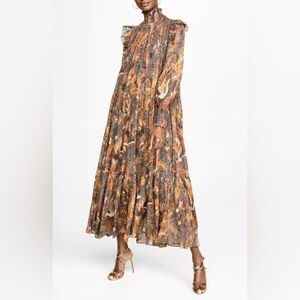 Ulla Johnson Constantine Metallic Bobo Floral Ruffle Maxi Dress High Neck 2
